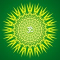 ÃÂ¡ircle openwork mandala. Green colors. Sign Aum / Om / Ohm in center.